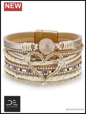 Leather Wrap Multi-Layer Pearl Crystal Bracelet Bangle